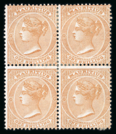 Stamp of Mauritius » 1860-72 De La Rue Issues (SG 46-72) 1860-63 1s buff unused block of four
