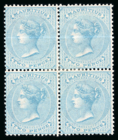 Stamp of Mauritius » 1860-72 De La Rue Issues (SG 46-72) 1863-72 2d pale blue and bright blue mint blocks of four