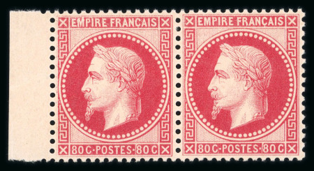 Stamp of France » Empire Lauré 1863-1870 1870, Napoléon lauré Y&T 32d, 80c rose vif en paire