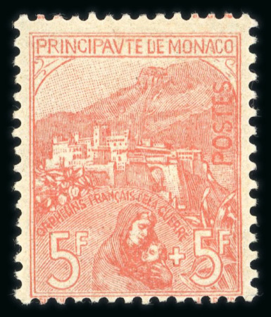 Stamp of Colonies françaises » Monaco 1919, Orphelins Y&T n° 33 5f + 5f neuf * signé Scheller,