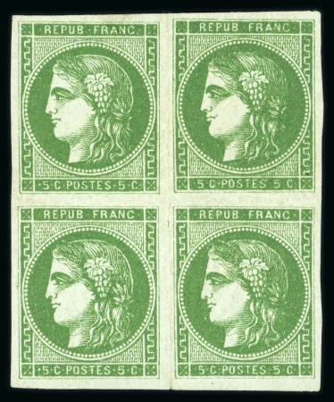 Stamp of France » Emission de Bordeaux 1870 1870, Cérès Bordeaux Y&T n°42B 5c vert foncé en bloc
