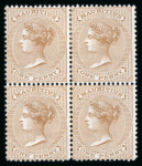 Stamp of Mauritius » 1860-72 De La Rue Issues (SG 46-72) 1863-72 1d purple-brown with inverted watermark in mint n.h. block of four and 1s bistre mint block of four