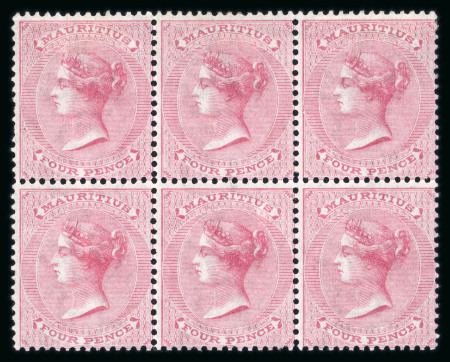 Stamp of Mauritius » 1860-72 De La Rue Issues (SG 46-72) 1863-72 4d rose in mint block of six