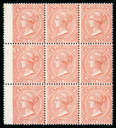 Stamp of Mauritius » 1860-72 De La Rue Issues (SG 46-72) 1863-72 3d dull red in left wing-marginal mint block
