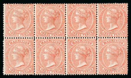 Stamp of Mauritius » 1860-72 De La Rue Issues (SG 46-72) 1863-72 3d dull red in mint block of eight