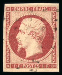 Stamp of France » Empire 1853-1862 1853, Napoléon non dentelé Y&T n°18, 1f carmin, oblitération