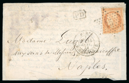 Stamp of France » Ballons Montés 1871, Enveloppe par ballon monté "La Poste de Paris" à destination de Naples (Italie)