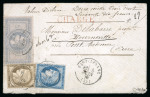 Stamp of France » Lettres Classiques 1876, affranchissement tricolore à 5f55 composé d'un