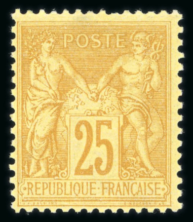 Stamp of France » Type Sage 1876-1900 1876, Sage Y&T n°92, 25c bistre sur jaune, neuf **