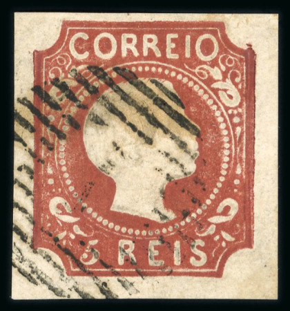 Stamp of Portugal 1855, Pedro V "cabelos lisos" 5 Reis Edifil n° 5 used