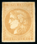 Stamp of France » Emission de Bordeaux 1870 1870, Cérès Bordeaux Y&T n°43B, 10c bistre-jaune, neuf
