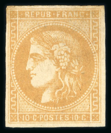 Stamp of France » Emission de Bordeaux 1870 1870, Cérès Bordeaux Y&T n°43B, 10c bistre-jaune, neuf