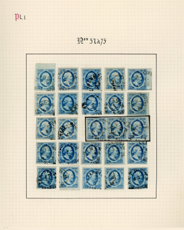 Stamp of Netherlands 1852, King Willem I, used collection of reconstructions of the 19 different plates, beautifully mounted by hand in an album