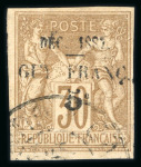 Stamp of Colonies françaises » Guyane française 1887, Y&T n° 7 oblitéré, signé Brun et certificat La