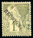 Stamp of Colonies françaises » Réunion 1891, Alphée Dubois surchargé Y&T n° 28 oblitéré signé