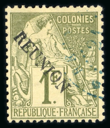 Stamp of Colonies françaises » Réunion 1891, Alphée Dubois surchargé Y&T n° 28 oblitéré signé