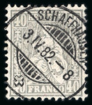 Stamp of Switzerland / Schweiz » Sitzende Helvetia Gezaehnt » Briefmarken 1881 Faserpapier 1881, 40 Rp. grau auf Faserpapier