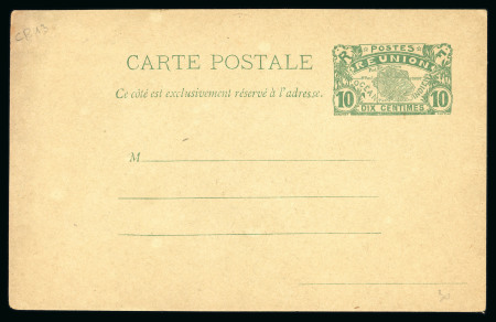 Stamp of Colonies françaises » Réunion CANCEL 1907, rare entier postal type "carte" Y&T n° CP13 10c