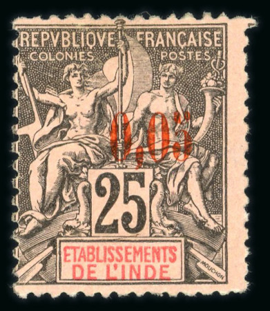 Stamp of Colonies françaises » Inde 1903, type Groupe 25cts surchargé Y&T n° 20 neuf *