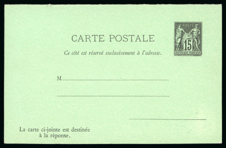Stamp of France » Entiers Postaux CANCEL 1890, entier postal type Sage 15+15 noir/vert Y&T n°