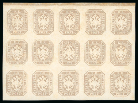 Stamp of Austria » Newspaper Stamp 1863 Austria Österreich 1863 Zeitungsmarke im 15er Block mit zentrischem tete-beche