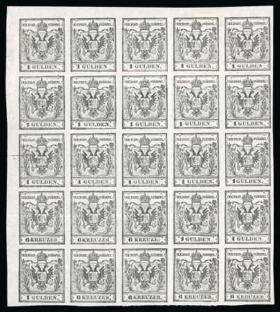 Stamp of Austria » 1850 Issue Austria Österreich, 1850, 25er Probedruck Block 1G+6kr in schwarz, UNIKAT