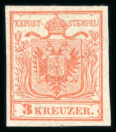 Stamp of Austria » 1850 Issue 1850 3Kr rot, HP ty Ia1