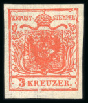 Stamp of Austria » 1850 Issue 1850 3Kr karminrot HP geripptes Pap.