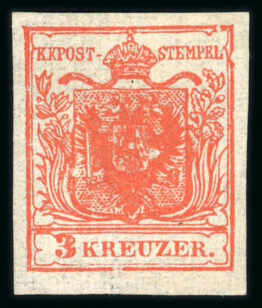 Stamp of Austria » 1850 Issue 1850 3Kr karminrot HP geripptes Pap.