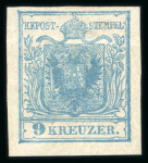 Stamp of Austria » 1850 Issue 1850 9Kr HP hellblau Ty IIa, ungebraucht