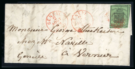 Stamp of Switzerland / Schweiz » Kantonalmarken » Genf 1849, grosser Adler dunkelgrün, farbfrisch auf Brief