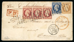 Stamp of France » Lettres Classiques 1856, superbe affranchissement tricolore à 2f70 composé