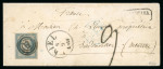 Stamp of German States » Schleswig-Holstein 1854 (Sep 8) envelope posted during the Crimean War and sent from Kiel to France, franked with French Empire 20c blue imperf.