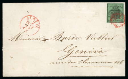 Stamp of Switzerland / Schweiz » Kantonalmarken » Genf 1849, grosser Adler dunkelgrün, auf Stadtbrief