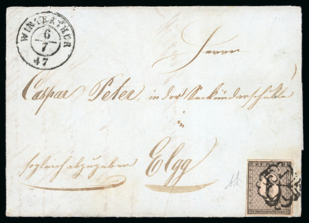 Stamp of Switzerland / Schweiz » Kantonalmarken » Zürich 1847, Zürich 6 mit hervortretenden waagerechten Unterdrucklinien auf Brief