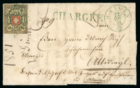 Stamp of Switzerland / Schweiz » Rayonmarken » Rayon II, gelb, ohne Kreuzeinfassung (STEIN A 2) 1851, Rayon II, Type 17, Stein A2-LU, auf Brief
