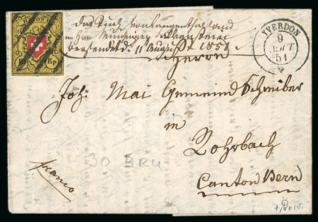 Stamp of Switzerland / Schweiz » Rayonmarken » Rayon II, gelb, ohne Kreuzeinfassung (STEIN B) 1851, Rayon II, Type B-RU, auf Brief