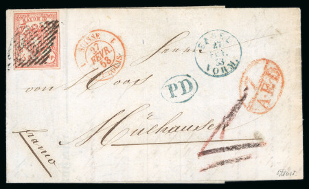Stamp of Switzerland / Schweiz » Rayonmarken » Rayon III (grosse Ziffer) 1853, Rayon III grosse Wertziffern, auf Brief