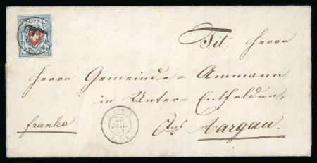 Stamp of Switzerland / Schweiz » Rayonmarken » Rayon I, hellblau, ohne KE (STEIN A2) 1851, Rayon I hellblau, Type 21, auf Brief