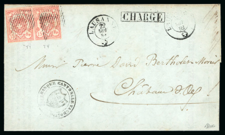 Stamp of Switzerland / Schweiz » Rayonmarken » Rayon III (grosse Ziffer) 1852, Rayon III grosse Wertziffern im waagerechten Paar auf Brief