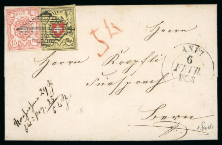 Stamp of Switzerland / Schweiz » Rayonmarken » Rayon II, gelb, ohne Kreuzeinfassung (STEIN E) 1853, Rayon II, Type 33, Stein E-LU, auf Nachnahme-Brief