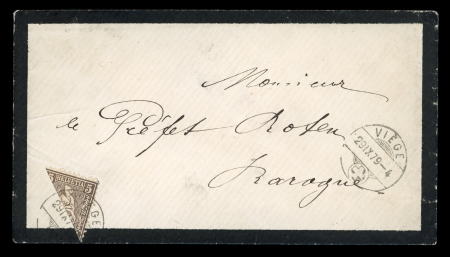 Stamp of Switzerland / Schweiz » Sitzende Helvetia Gezaehnt » Briefmarken 1862 1879, 5 Rp. braun, diagonale Halbierung, auf Trauerbrief
