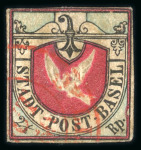 Stamp of Switzerland / Schweiz » Kantonalmarken » Basel 1845, Basler Taube, farbfrisch, dreiseitig weissrandig