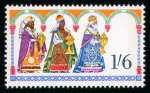 Stamp of Great Britain » Queen Elizabeth II 1969 Christmas 1s6d group of three modern errors, incl. deep slate (value etc.) omitted