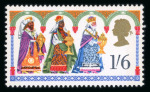 Stamp of Great Britain » Queen Elizabeth II 1969 Christmas 1s6d group of three modern errors, incl. deep slate (value etc.) omitted