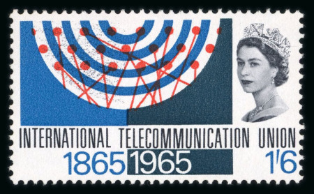 Stamp of Great Britain » Queen Elizabeth II 1965 ITU Centenary 1s6d with error pink omitted, mint n.h.