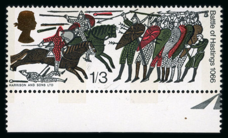Stamp of Great Britain » Queen Elizabeth II 1966 Battle of Hastings 1s3d phosphor with error lilac omitted in mint n.h. lower marginal