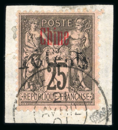 Stamp of Colonies françaises » Chine (Postes françaises) 1901, Sage Y&T n° 22A, 25c surchargé, oblitéré sur