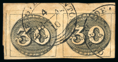 Stamp of Brazil » 1843 Bull's Eyes 1843 Bull's Eyes 30r horizontal pair on piece