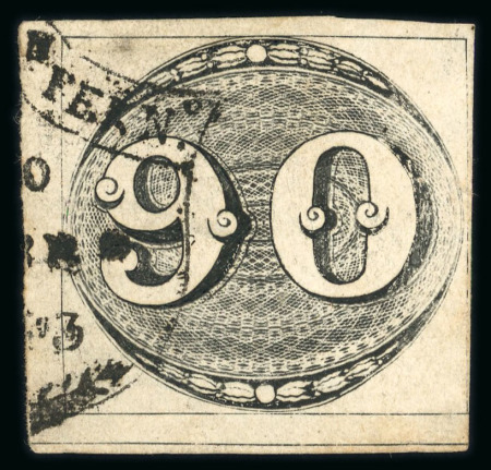 Stamp of Brazil » 1843 Bull's Eyes 1843 Bull's Eyes 90r early impression weak entry at right used